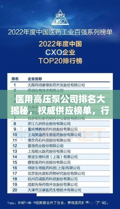 医用高压泵公司排名大揭秘，权威供应榜单，行业品质一目了然！